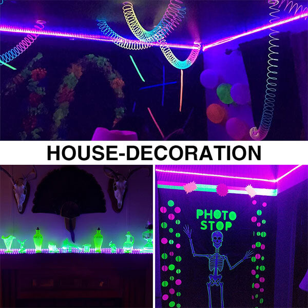 33ft LED UV Black Light Strip Kit 600 Units UV Lamp Beads 12V Flexible Blacklight Fixtures Non-Waterproof for Indoor Fluorescent Dance Party