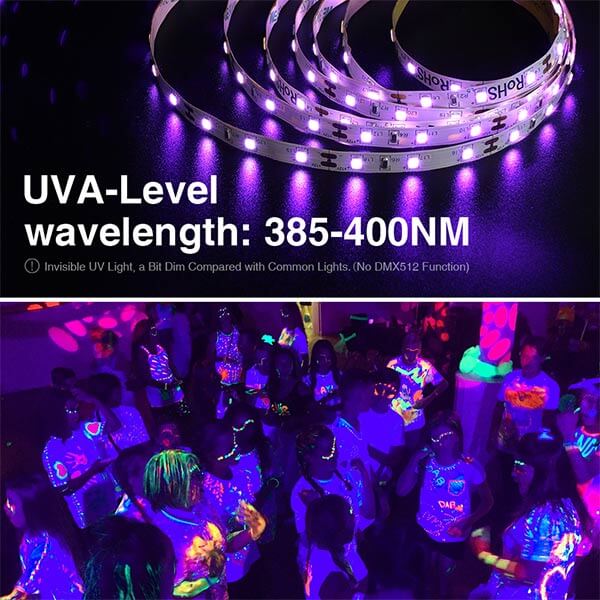 33ft LED UV Black Light Strip Kit 600 Units UV Lamp Beads 12V Flexible Blacklight Fixtures Non-Waterproof for Indoor Fluorescent Dance Party