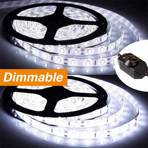 Onforu 33ft Dimmable LED Strip Lights Kit, 600 Units 2835 LEDs, 12V Under Cabinet Lighting Strips, 10m LED Ribbon, Non-Waterproof Tape, 5000K Daylight White