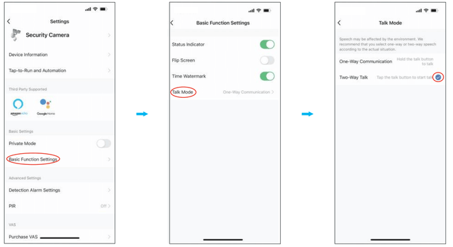 One-way/two-way communication mode settings