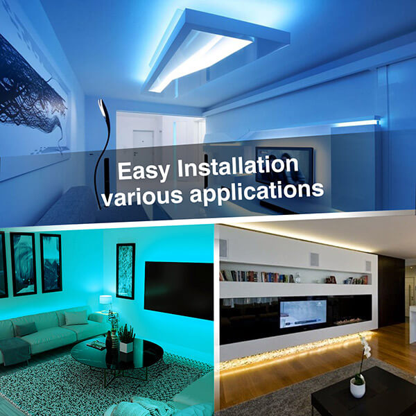 Self-adhesive back with adhesive tape for safe and easy application. No need for wiring