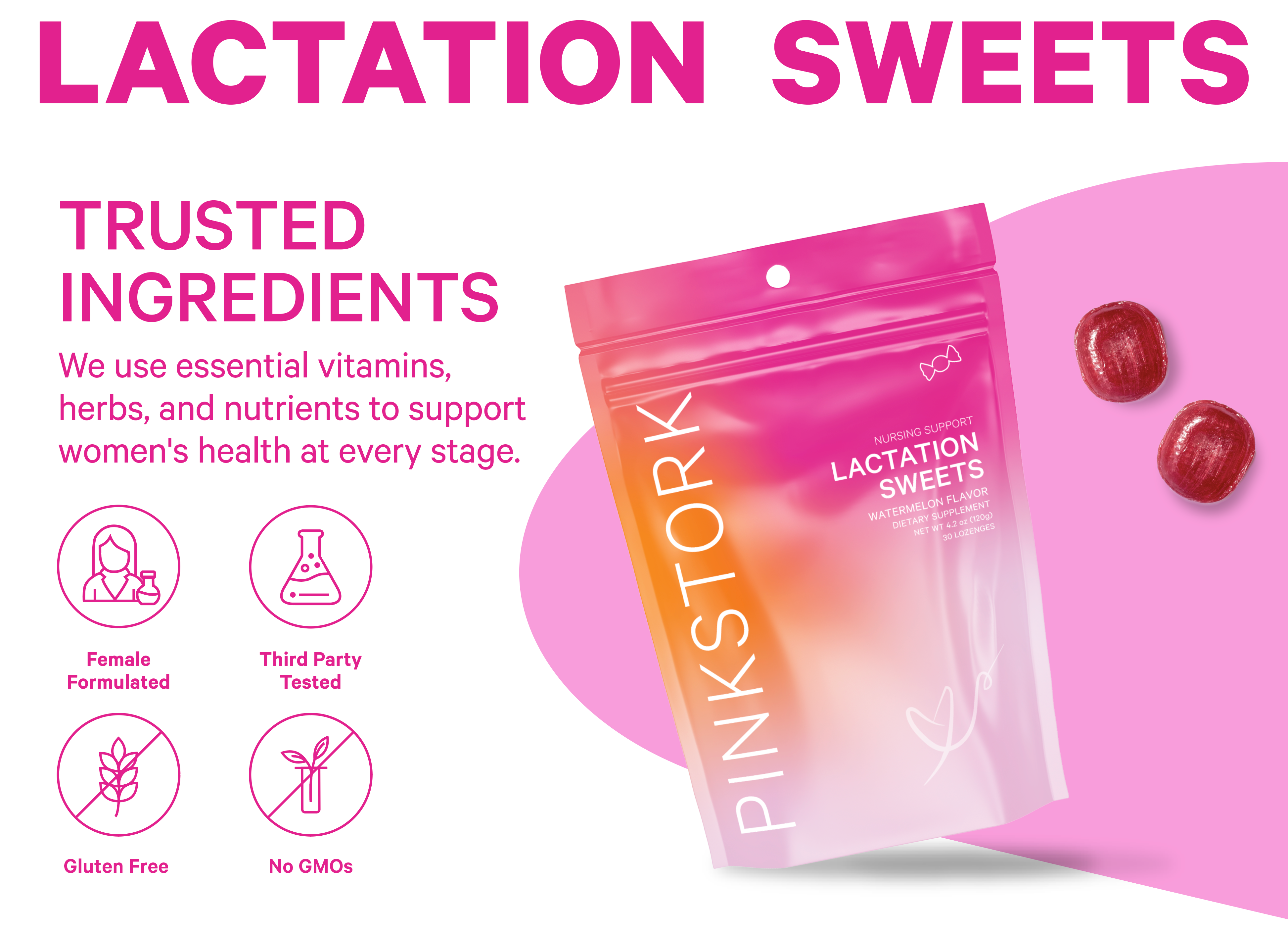 Trusted ingredients. We use essential vitamins, herbs, and nutrients to support women's health at every stage. Female formulated.
Third party tested, Gluten free. No GMOs.