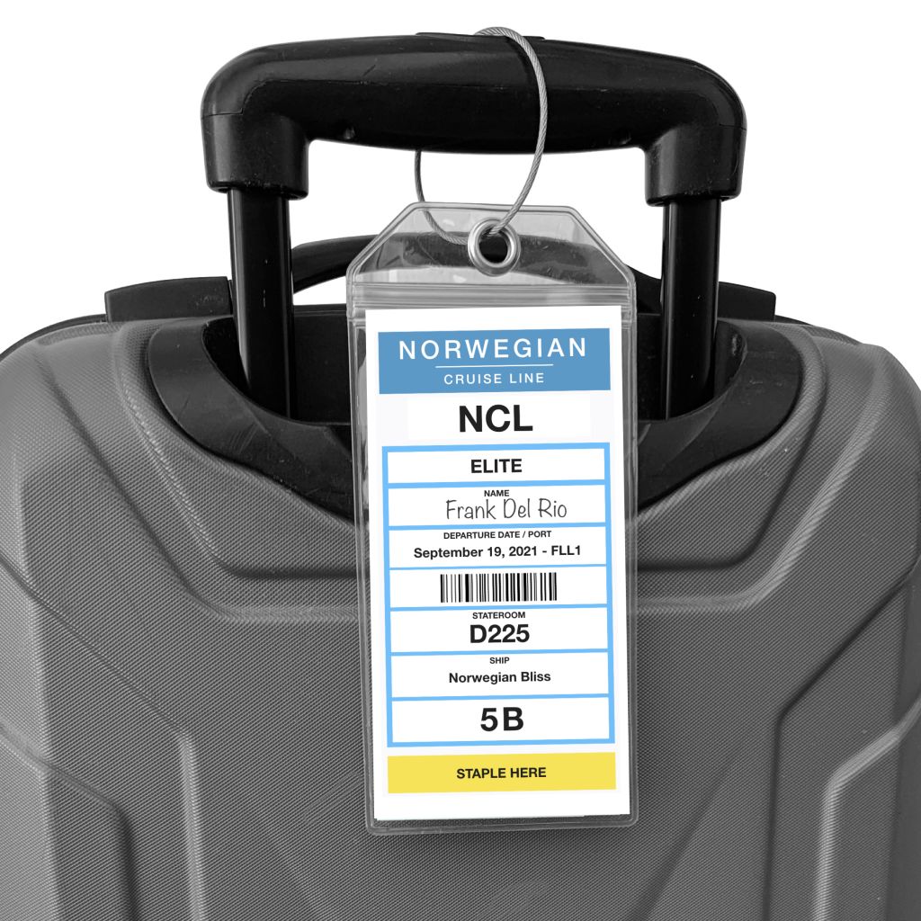 cruise luggage tags nearby