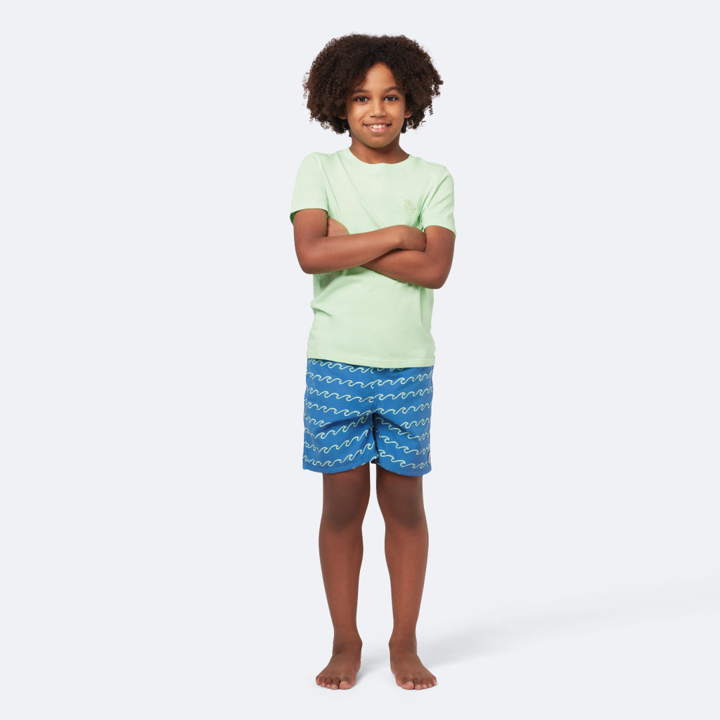 Boys' Swim Shorts, Aqua Green Birds