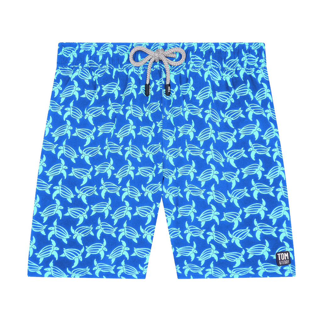Kid's Swim Shorts Green and Blue Cannage Technical Canvas with Tie-Dye  Print