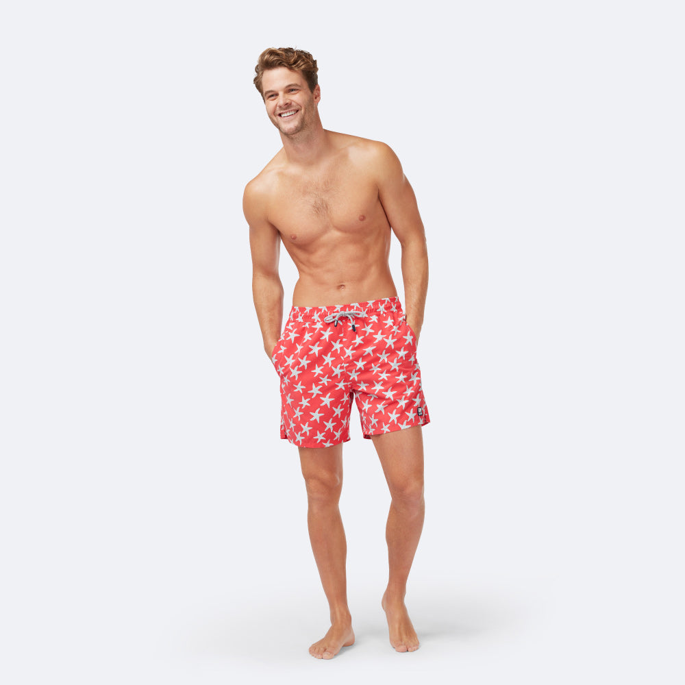 Mens Swim Shorts | Fresh Green & Blue Starfish | Tom & Teddy