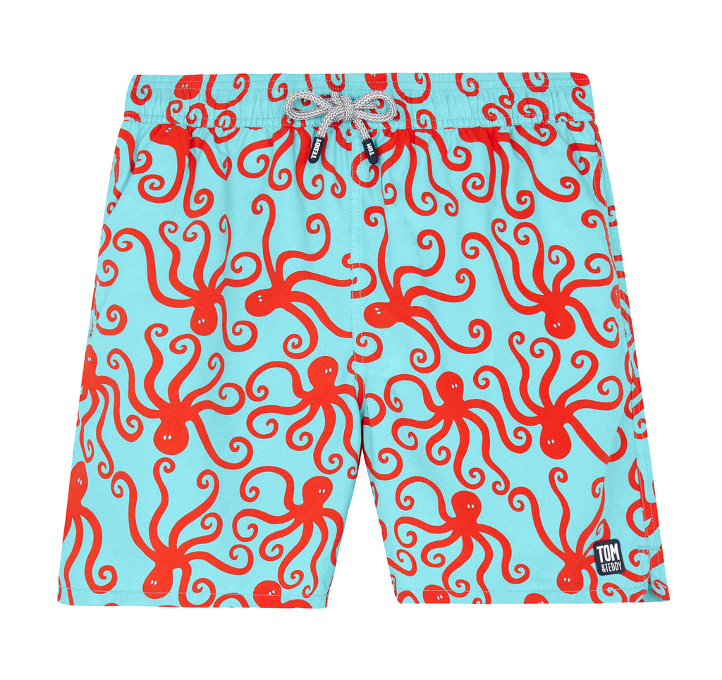 Boys Swim Shorts | Orange Striped Fish | Tom & Teddy UK