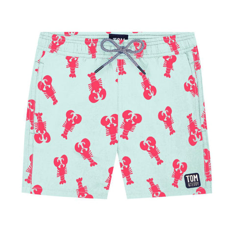 Boys Swim Shorts | Light Blue & Berry Lobster | Tom & Teddy | Tom & Teddy