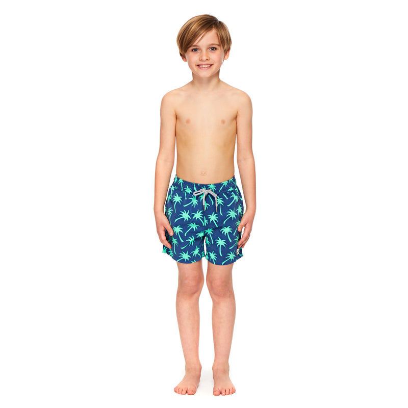 Boys Swim Shorts | Navy & Spring Green Palms | Tom & Teddy