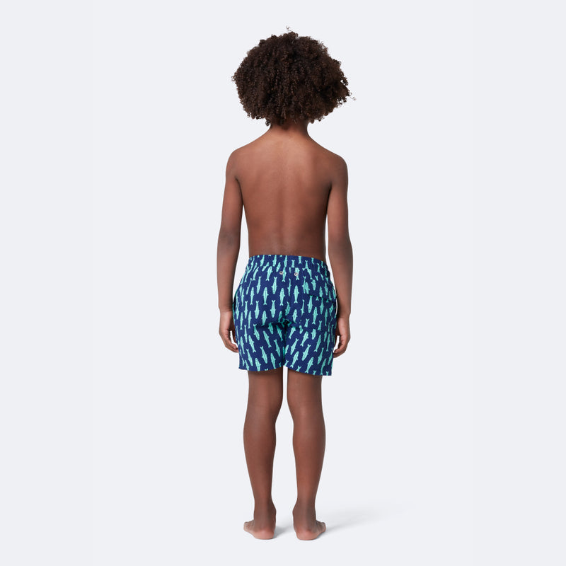 Boys' Swim Shorts | Ink Blue & Green Sardines | Tom & Teddy