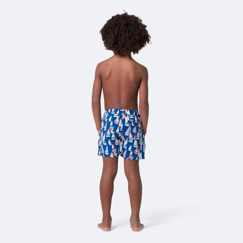 Boys' Swim Shorts | Marine Blue & Coral Boats | Tom & Teddy