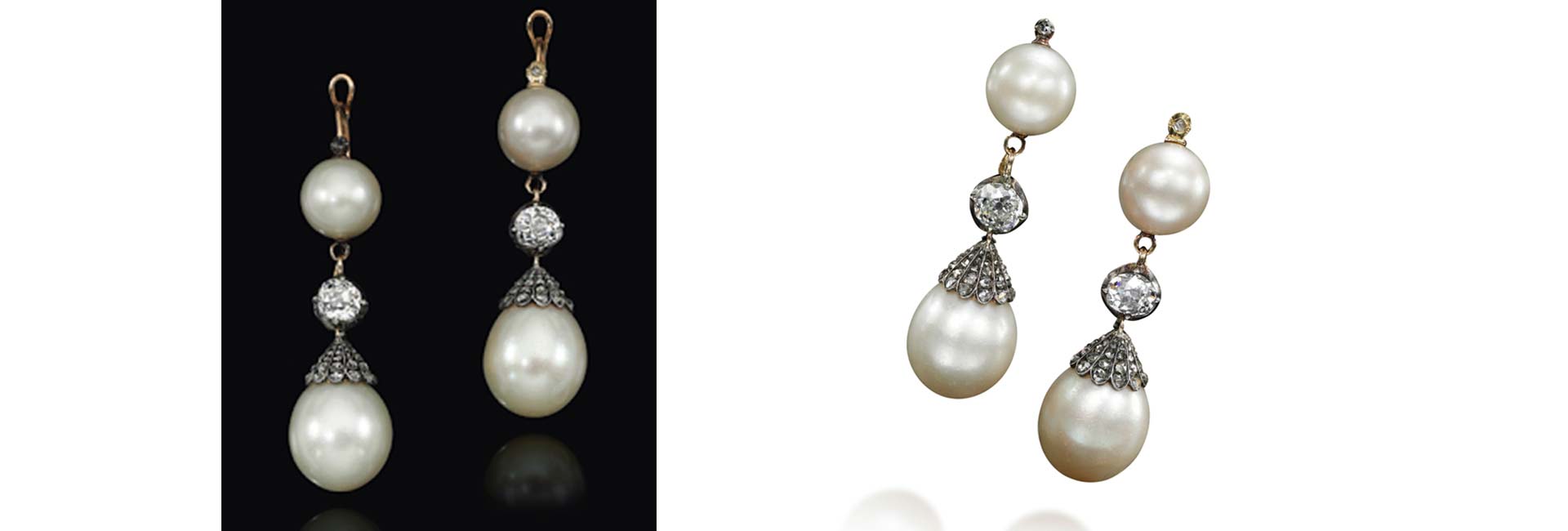 Une paire de pendants d’oreilles diamants et perles naturelles