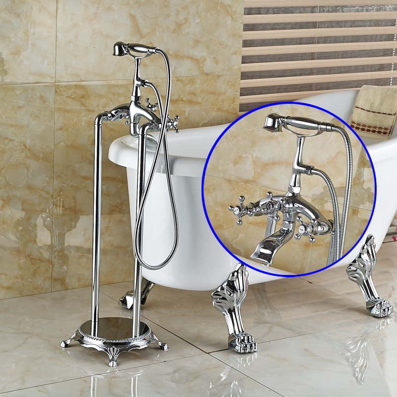 Pistoia Chrome Floor Mount Clawfoot Tub Faucet With Handshower