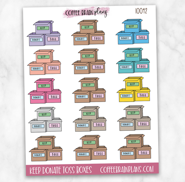 Keep Donate Toss Declutter Cleaning Icons Planner Stickers