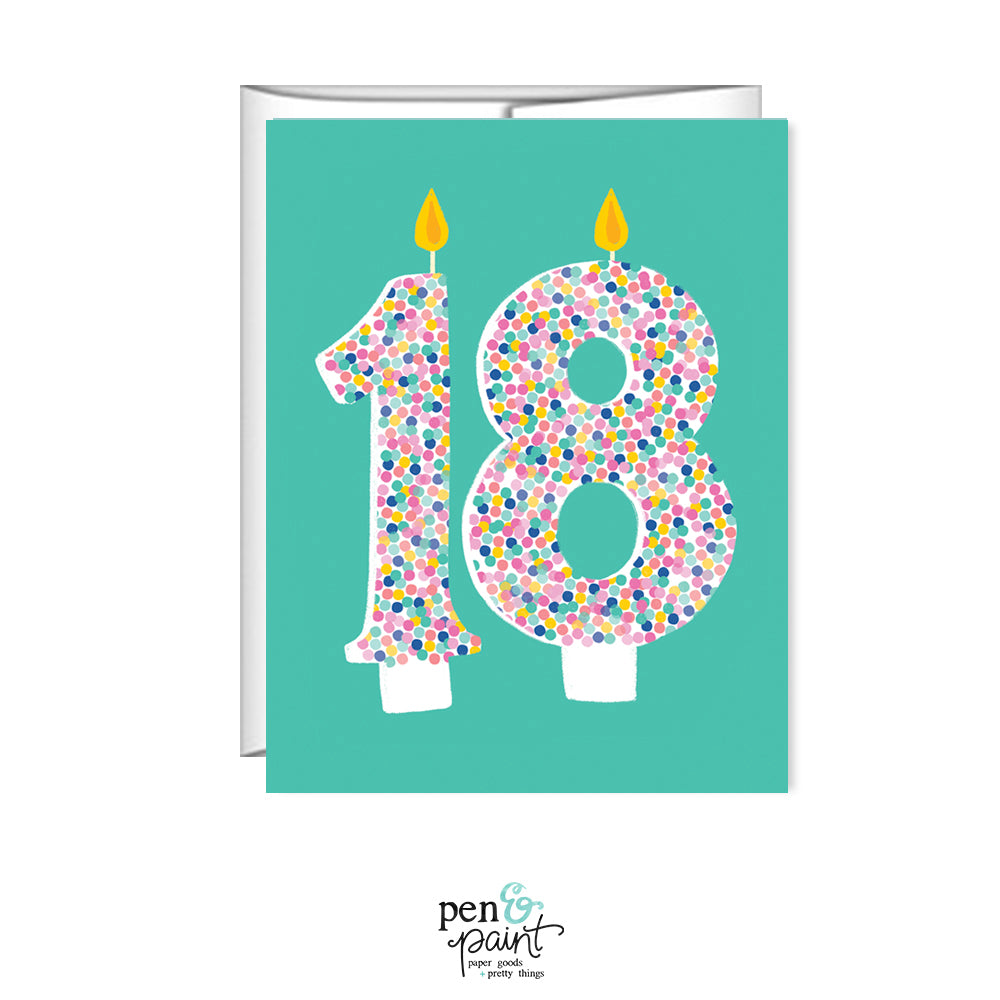 18th Birthday, 18 candles, birthday card – Pen & Paint