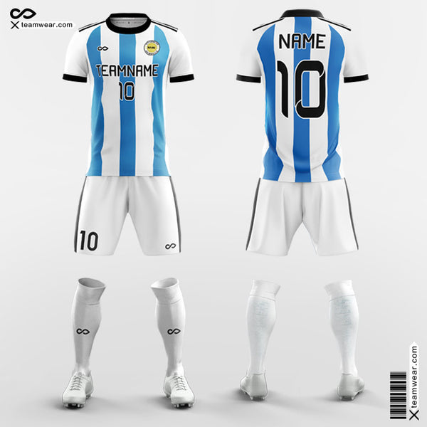 White and Blue Soccer Jersey Stripe