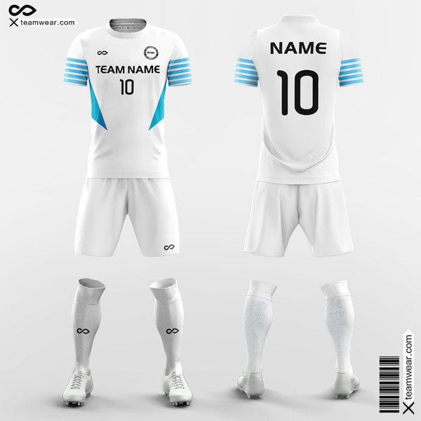 Red And Light Blue Soccer Jersey With Sock And Short Mock Up Stock