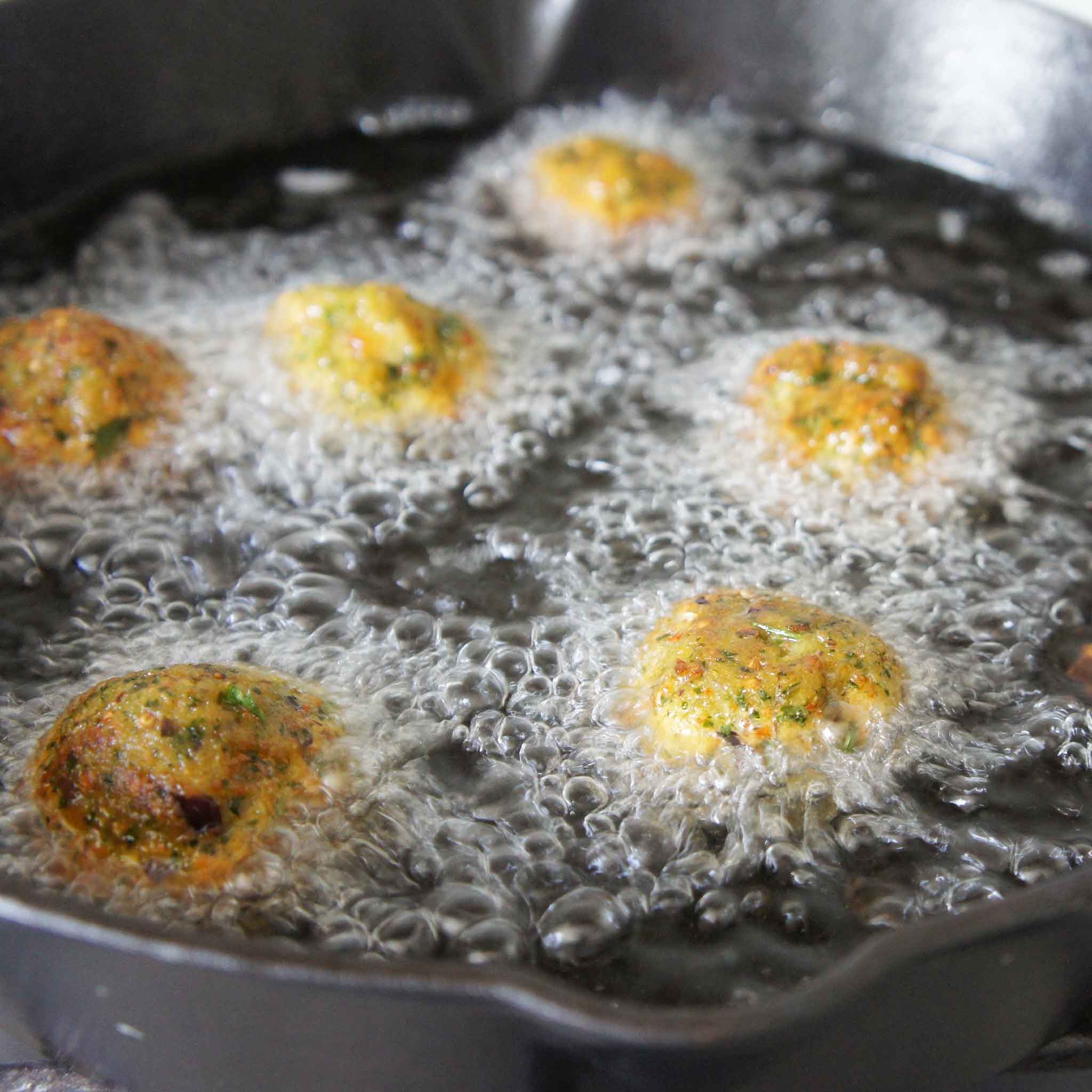 Frying falafel