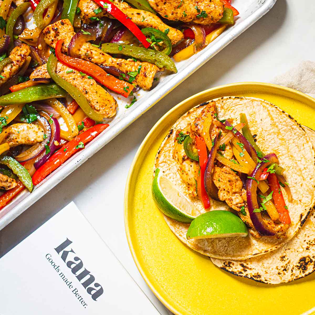 Chicken sheet pan fajitas and tortillas