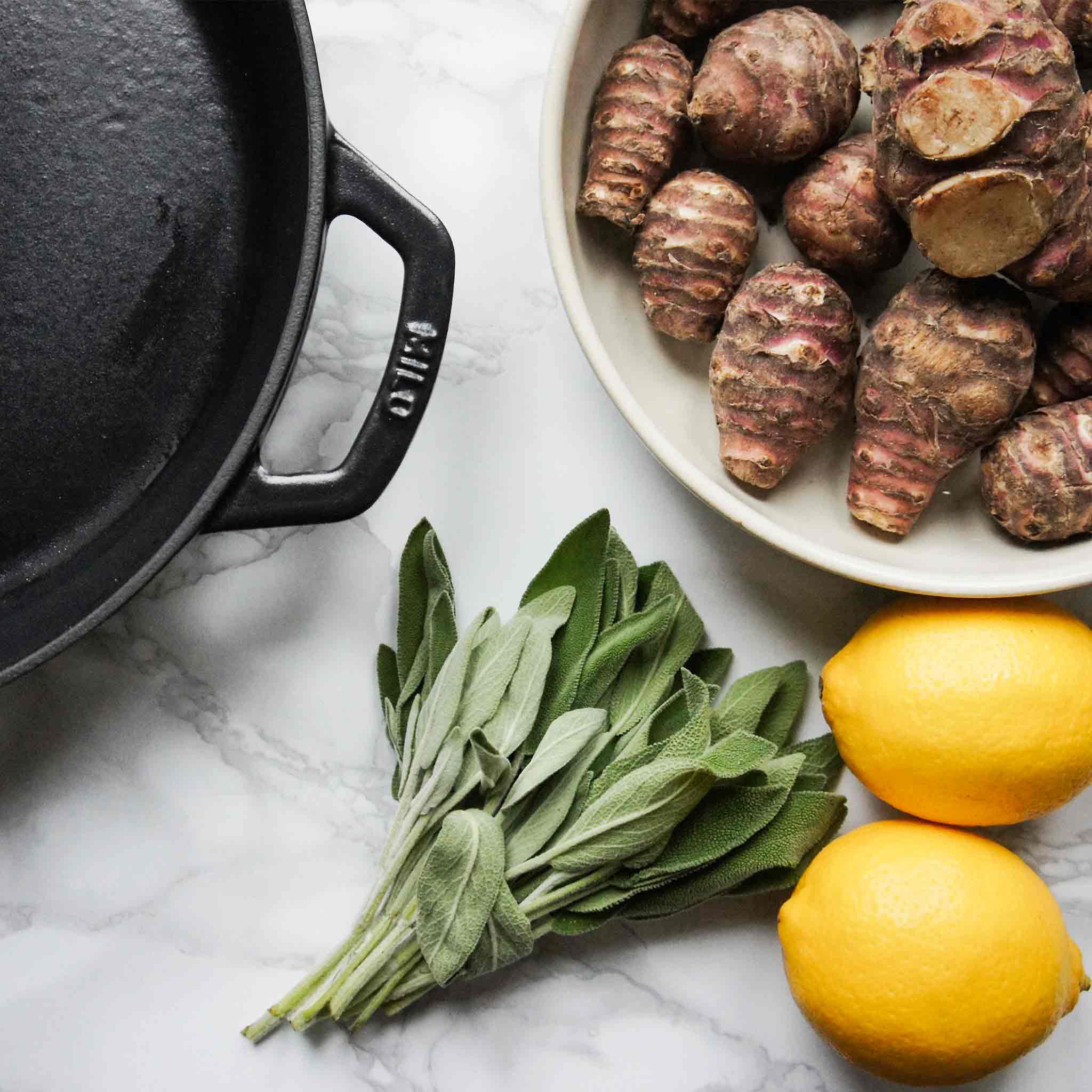 Jerusalem artichokes with lemon and sage