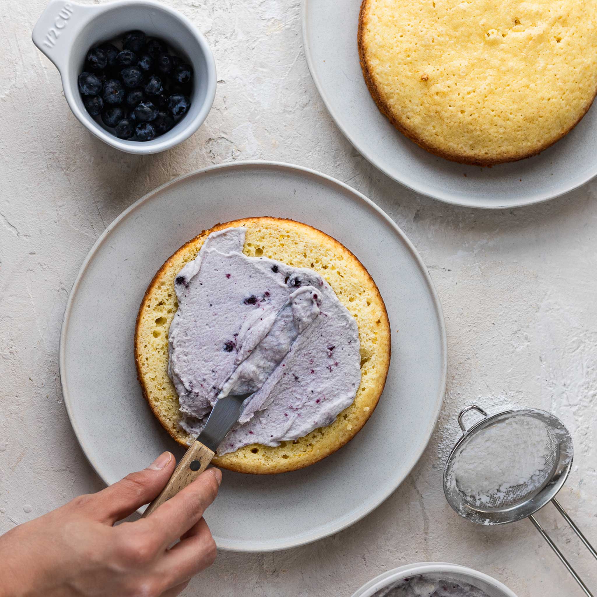 Lemon cake with blueberry whipped cream