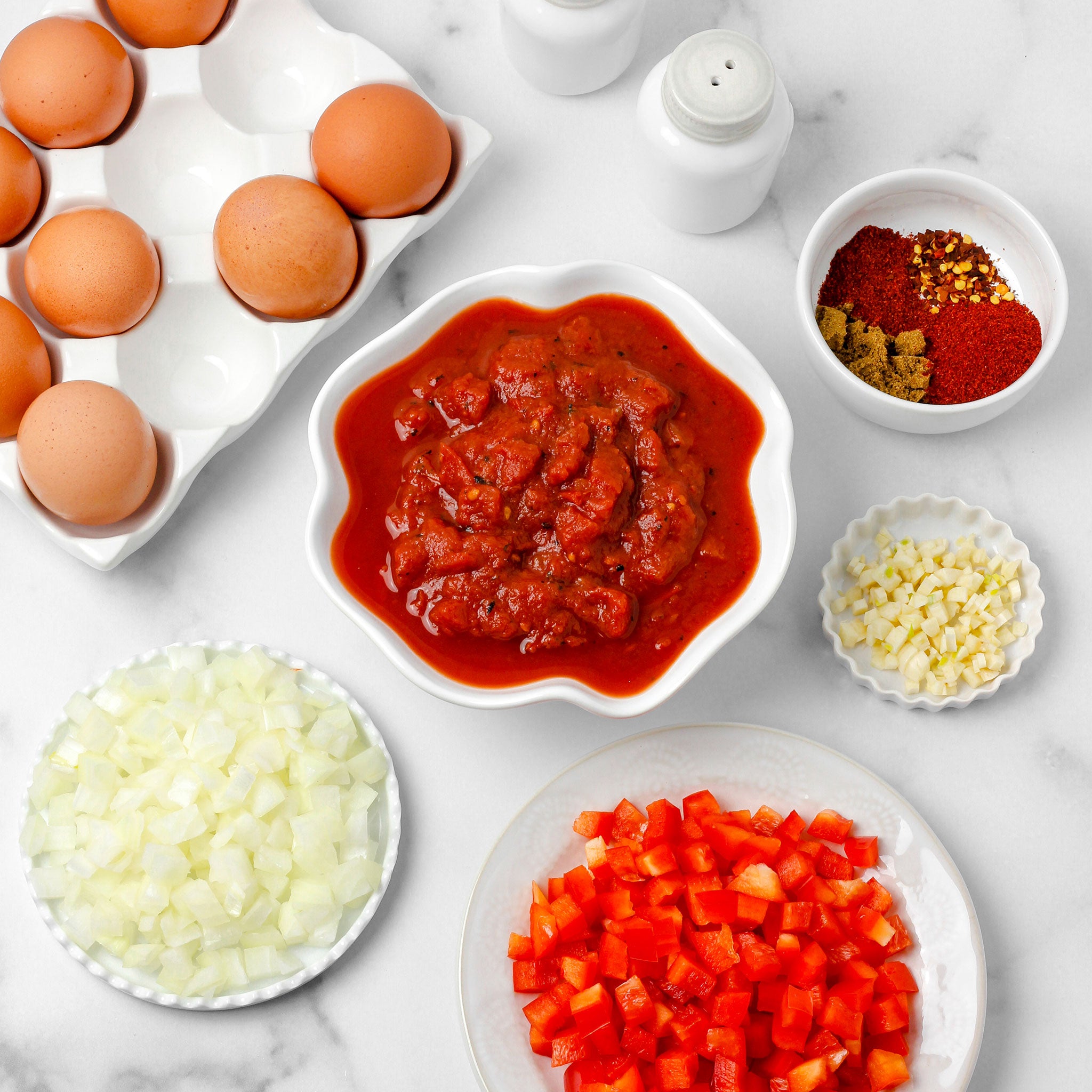 Ingredients for baked eggs (shakshuka)