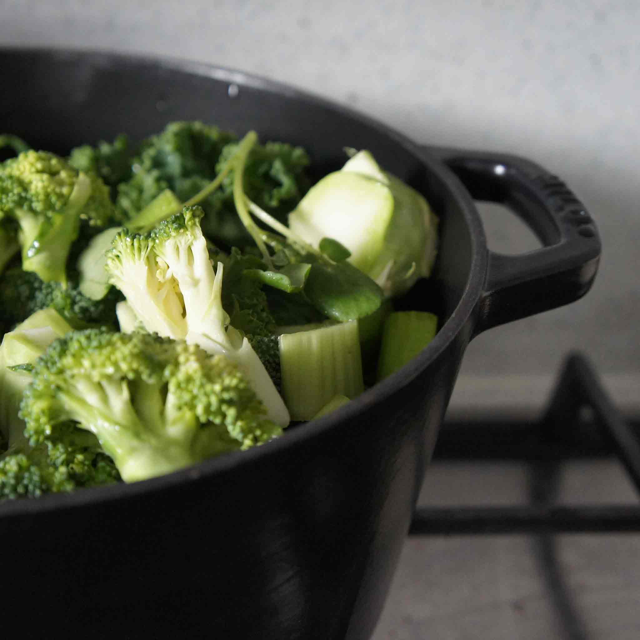 green vegetables in dutch oven