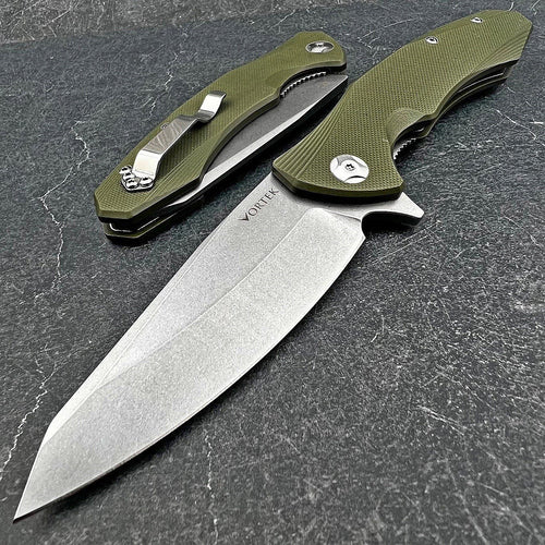 VORTEK HOLGER: Tan G10 Handles Ball Bearing D2 Blade EDC Folding Pocke