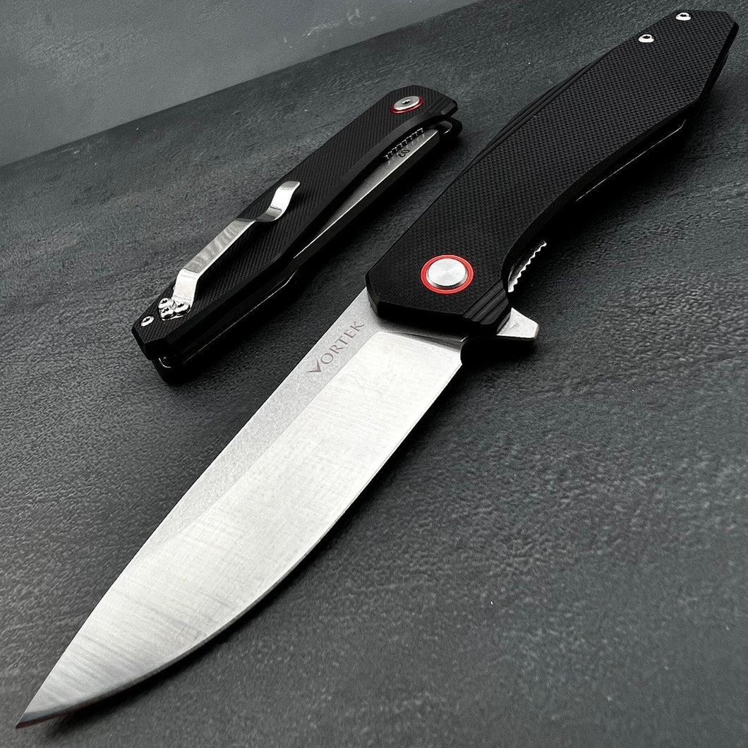 VORTEK HOLGER: Black G10 Handles Ball Bearing D2 Blade Folding EDC Pocket Knife