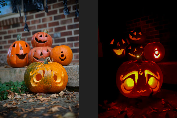 Carved pumpkins + lit