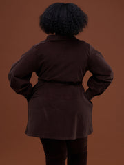 Safari Basic Belted Corduroy Coat (Long) - Brown