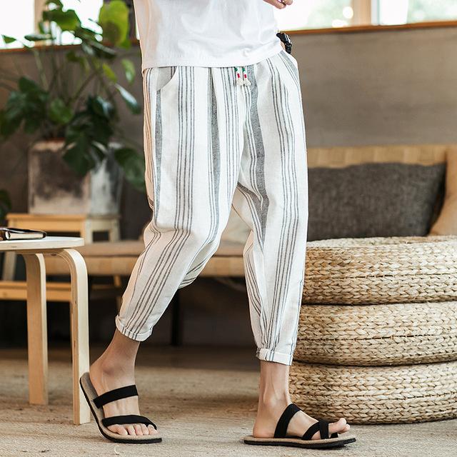 mens striped linen trousers