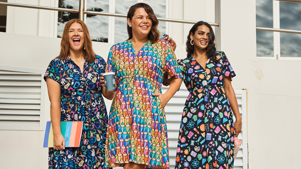 Kel, Stace and Sasha rocking some of our bright and fun prints. These prints are the perfect teacher dresses.