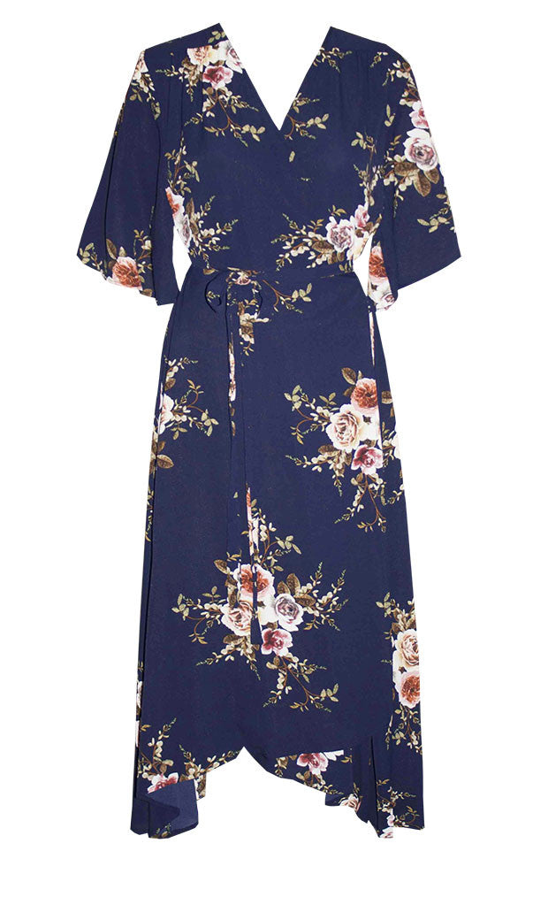 Mandy Navy Floral Wrap Dress – Little Party Dress