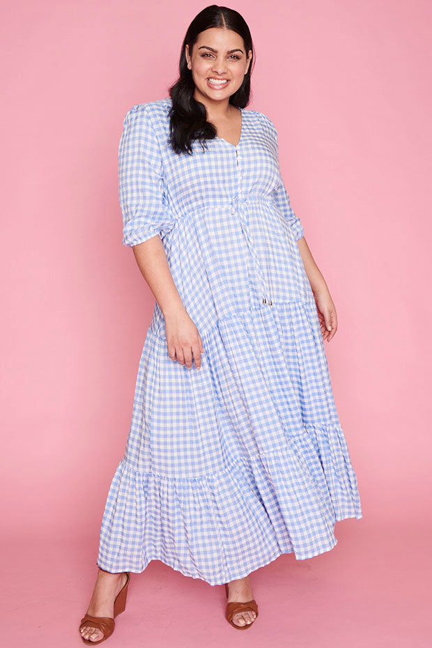 blue gingham maxi dress