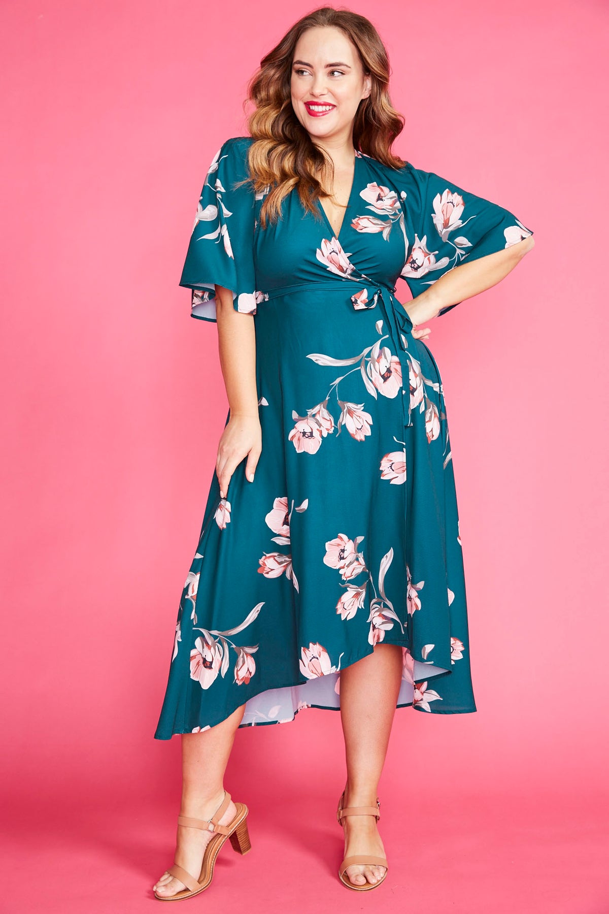 Teal Floral Wrap Dress Store, 68% OFF ...