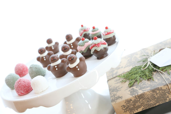 Christmas Sweets Gingerbread Men gumdrops Cakes Piece Dark Milk White Chocolate Cordial Cherries Chocolate Covered Client Gift Box Christmas Truffles Fudge