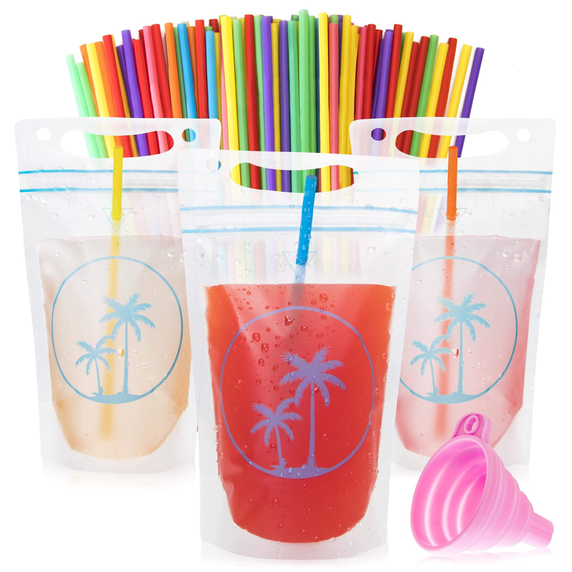 100PCS Drink Pouches with Straws for Adults Kids - Reclosable 16oz Juice  Pouches Smoothie Drink Bags,Heavy Duty Hand-Held Translucent Funnel  Drinking
