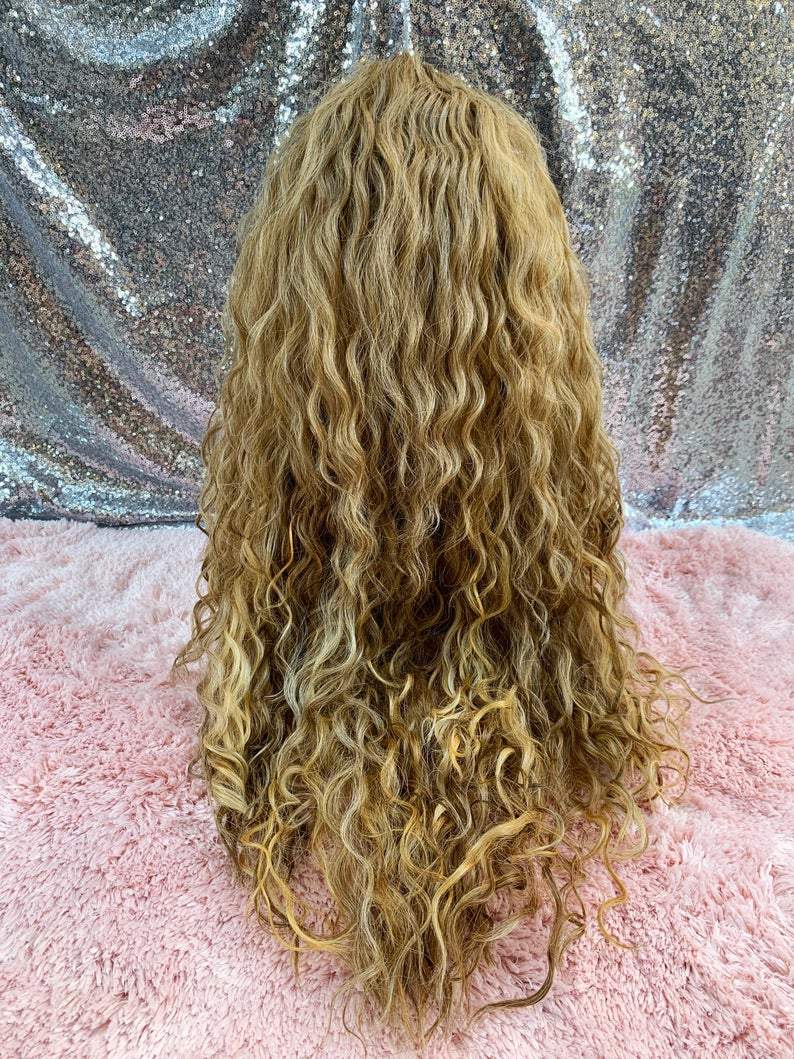 Top Knot Lace Front Wig Dirty Blonde Wavy Wig Long Curly Wig