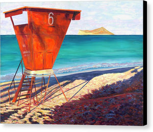 "Shades of Waimanalo" Oahu Hawaii Beach Scene, Lifeguard Tower - Canvas Print