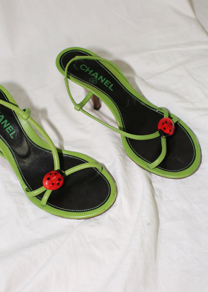 chanel green ladybug heels