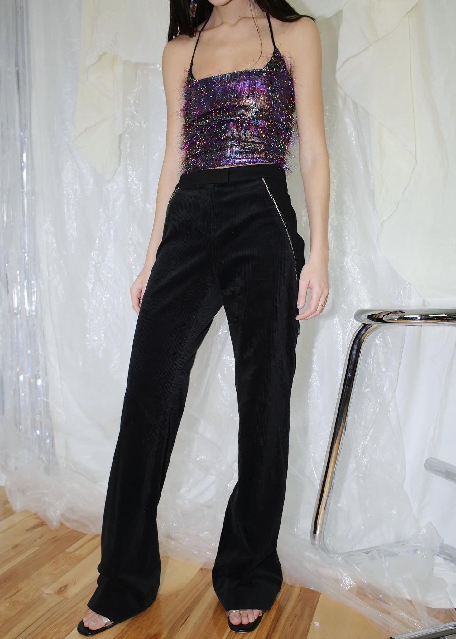 black velvet flare pants