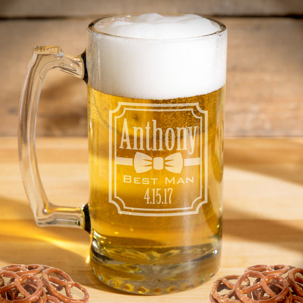 Etched Glass Beer Mug, Bear Mountain, Groomsmen Gifts for Mountain