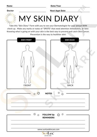 Skin Diary Form SunLux Skincare 