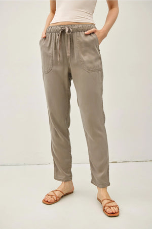 Taupe Tencel Drawstring Pants - Betty Be Good Boutique