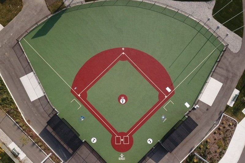 An aerial photo of the Miracle League Baseball Field in Windsor, Ontario.