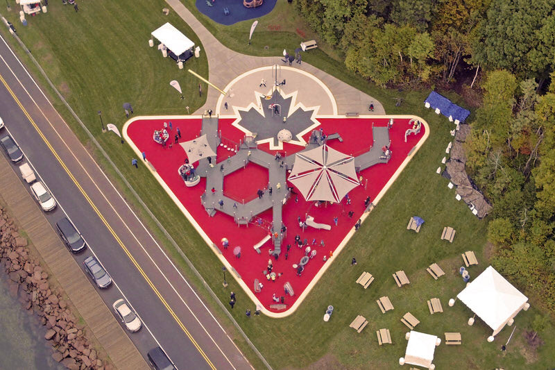 An aerial photo of the Jumpstart Inclusive Playground in Charlottetown, Prince Edward Island.