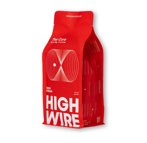 bright red bag of Highwire's "The Core" blend