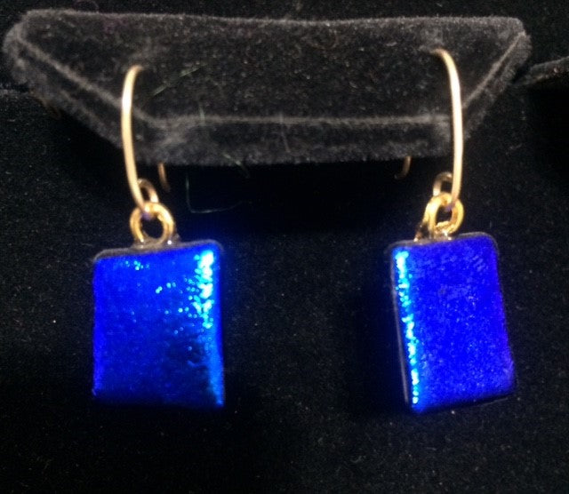9 ct Gold Dichroic Glass Earring - Electric Blue