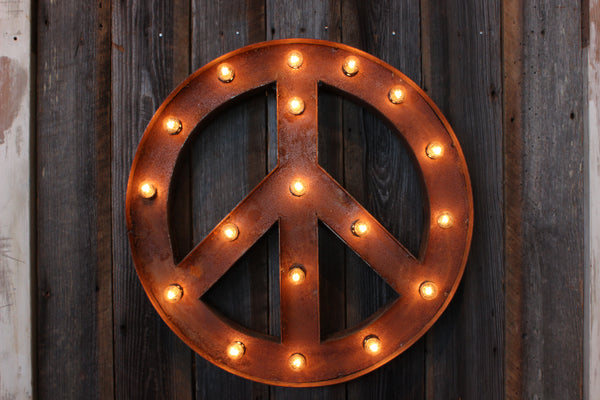 Marquee Peace Sign with Lights